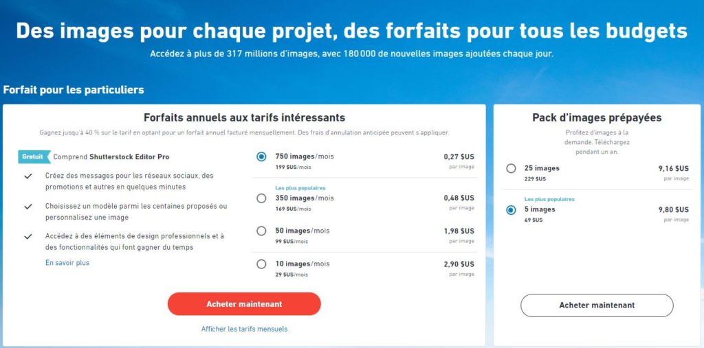 banques d'images forfaits shutterstock